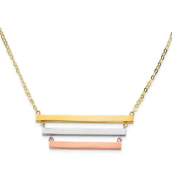 10K Tri Color Bar Necklace