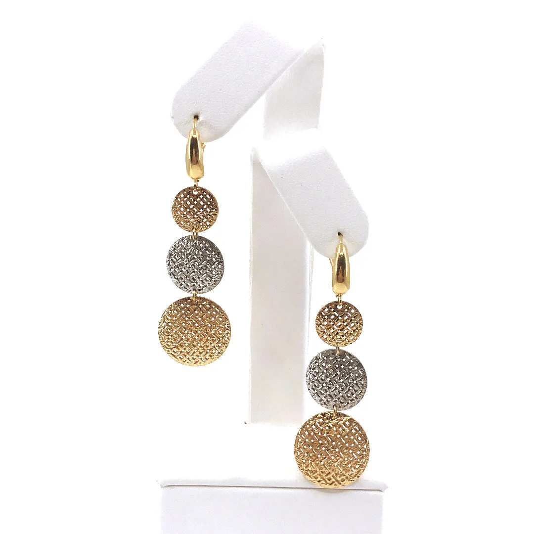 14K Gold 3 Circle Two Tone Earrings