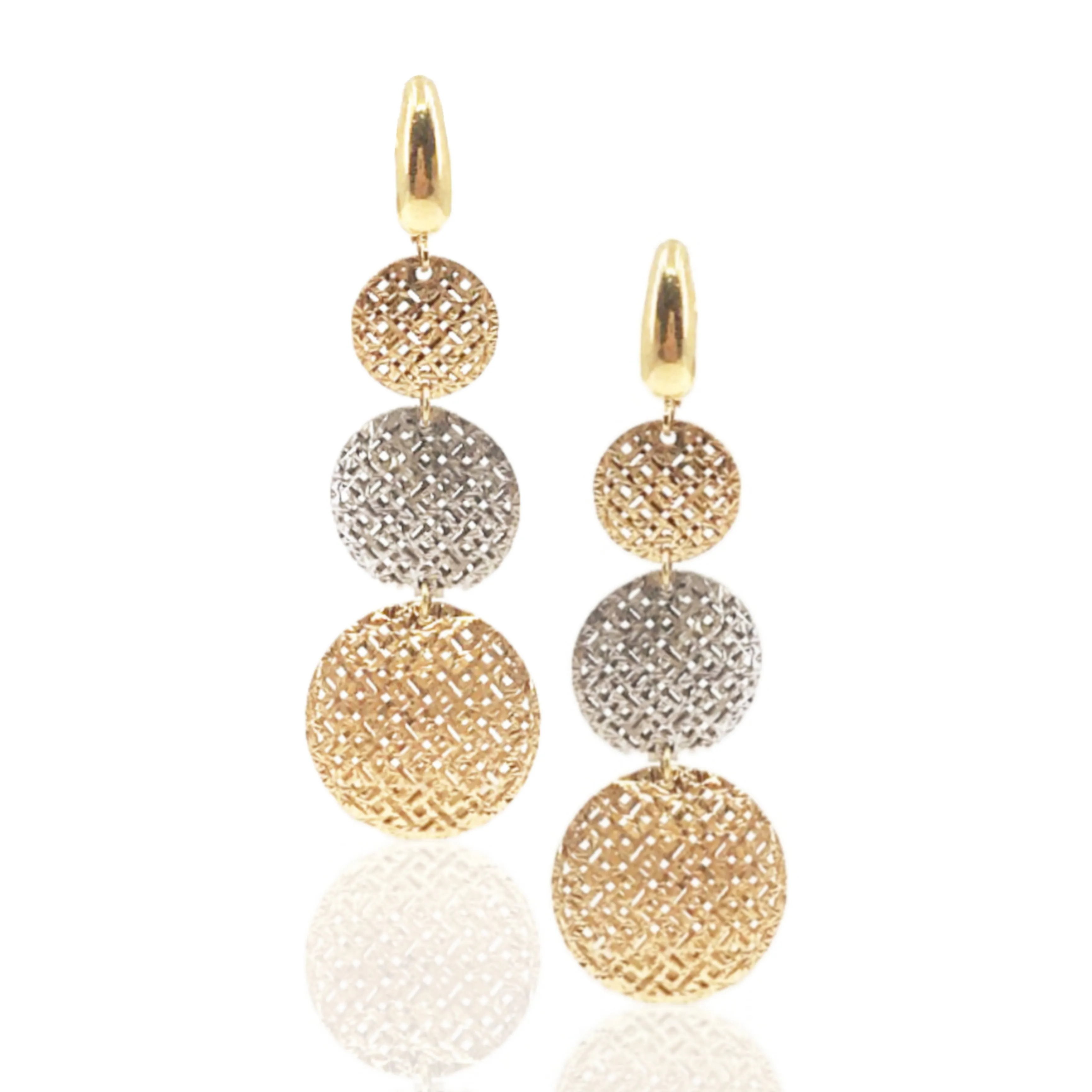 14K Gold 3 Circle Two Tone Earrings