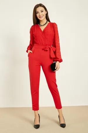 16255 Red Balloon Chiffon Sleeve Jumpsuit