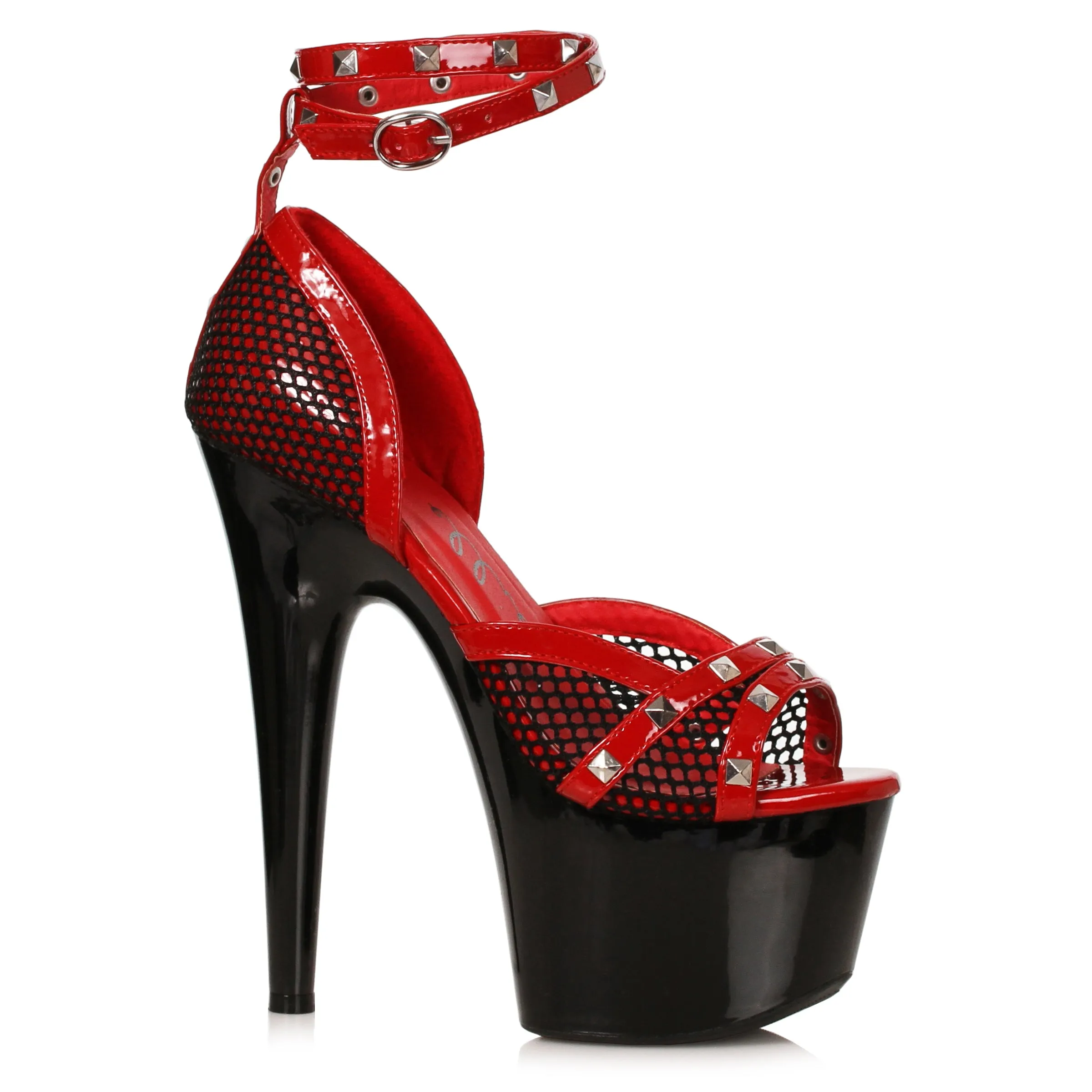 709-SLEEK 7" Heel Fishnet Sandal With Studs