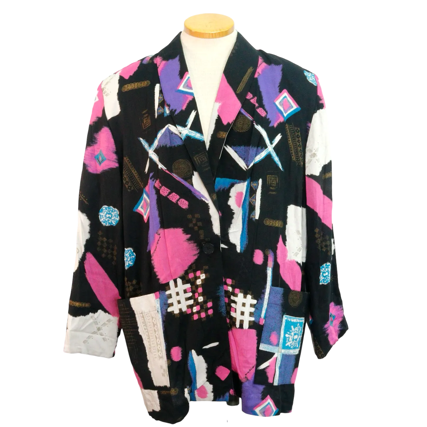 80s Kensington Square Black/Prpl/Pnk Blazer    L