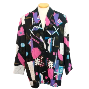 80s Kensington Square Black/Prpl/Pnk Blazer    L