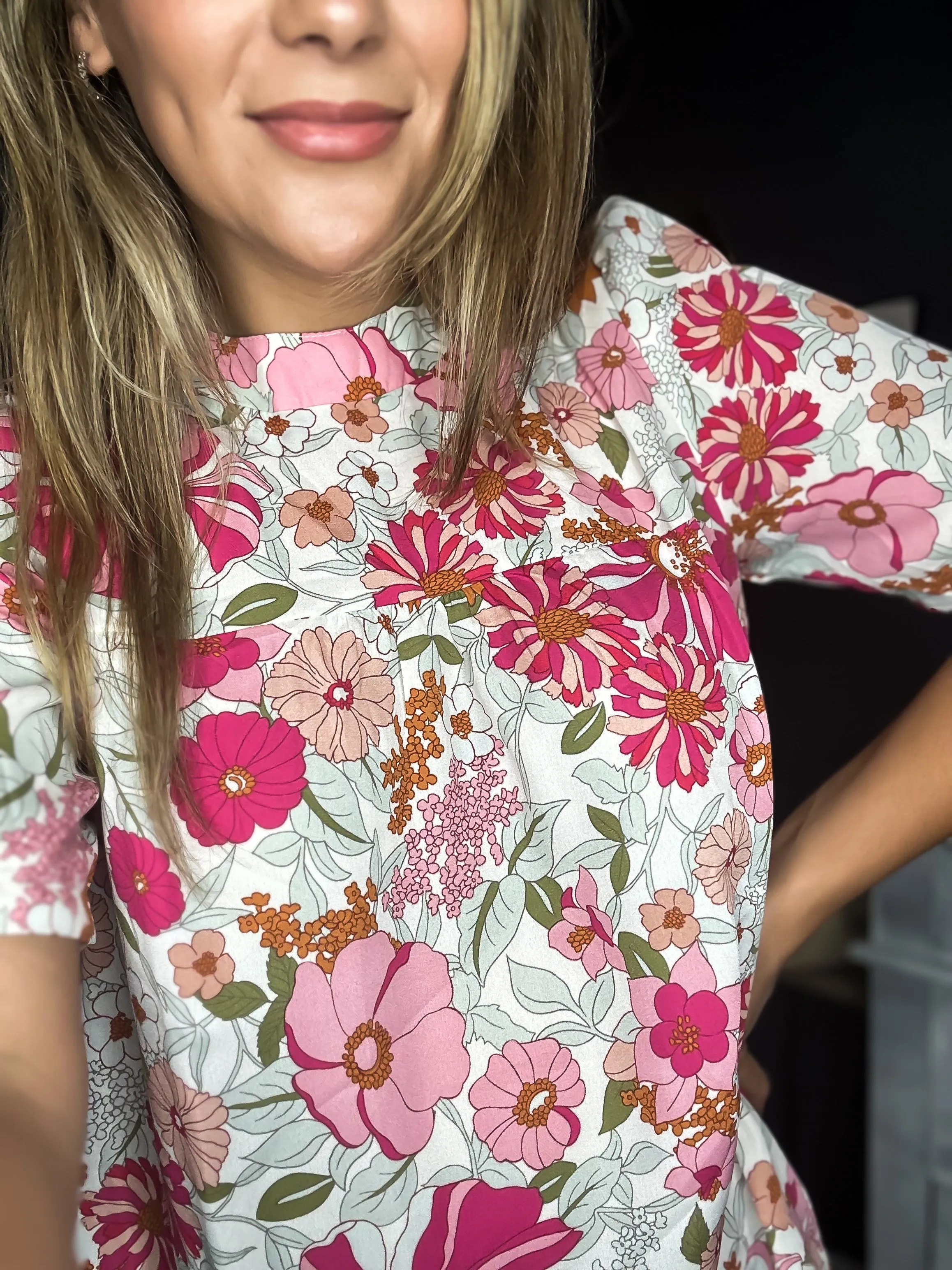 Almost There Floral Puff Sleeve Tied Blouse