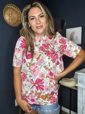 Almost There Floral Puff Sleeve Tied Blouse