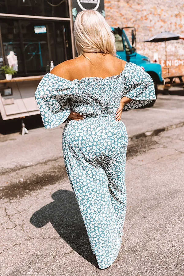 Always Dreaming Smocked Jumpsuit in Teal Curves