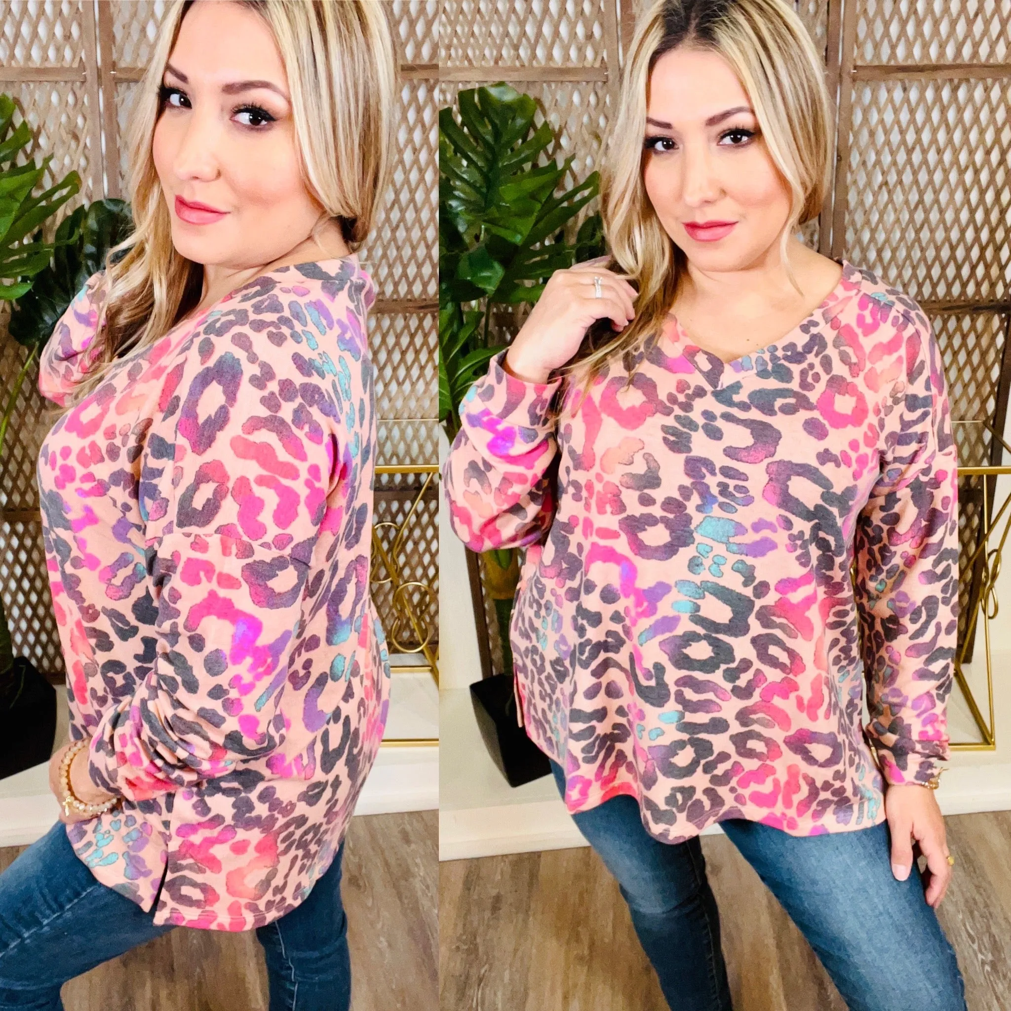 Animal Print Top: Pinks