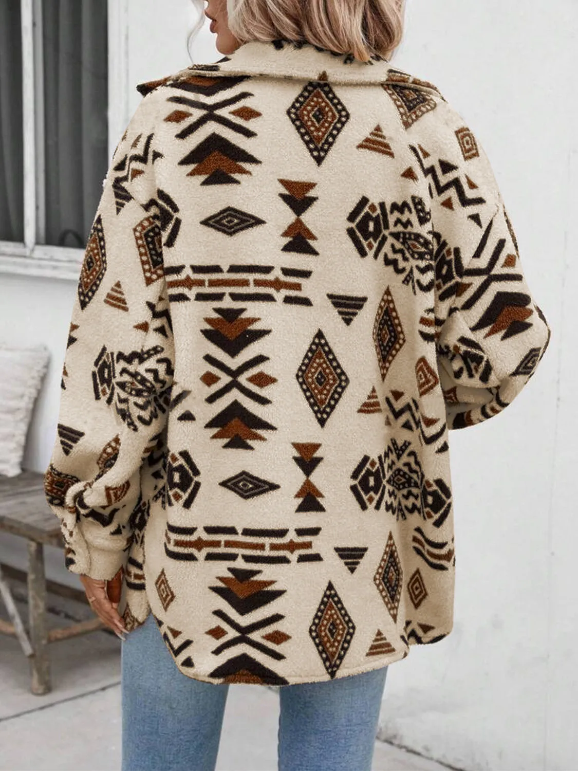 Aztec Button Up Dropped Shoulder Jacket