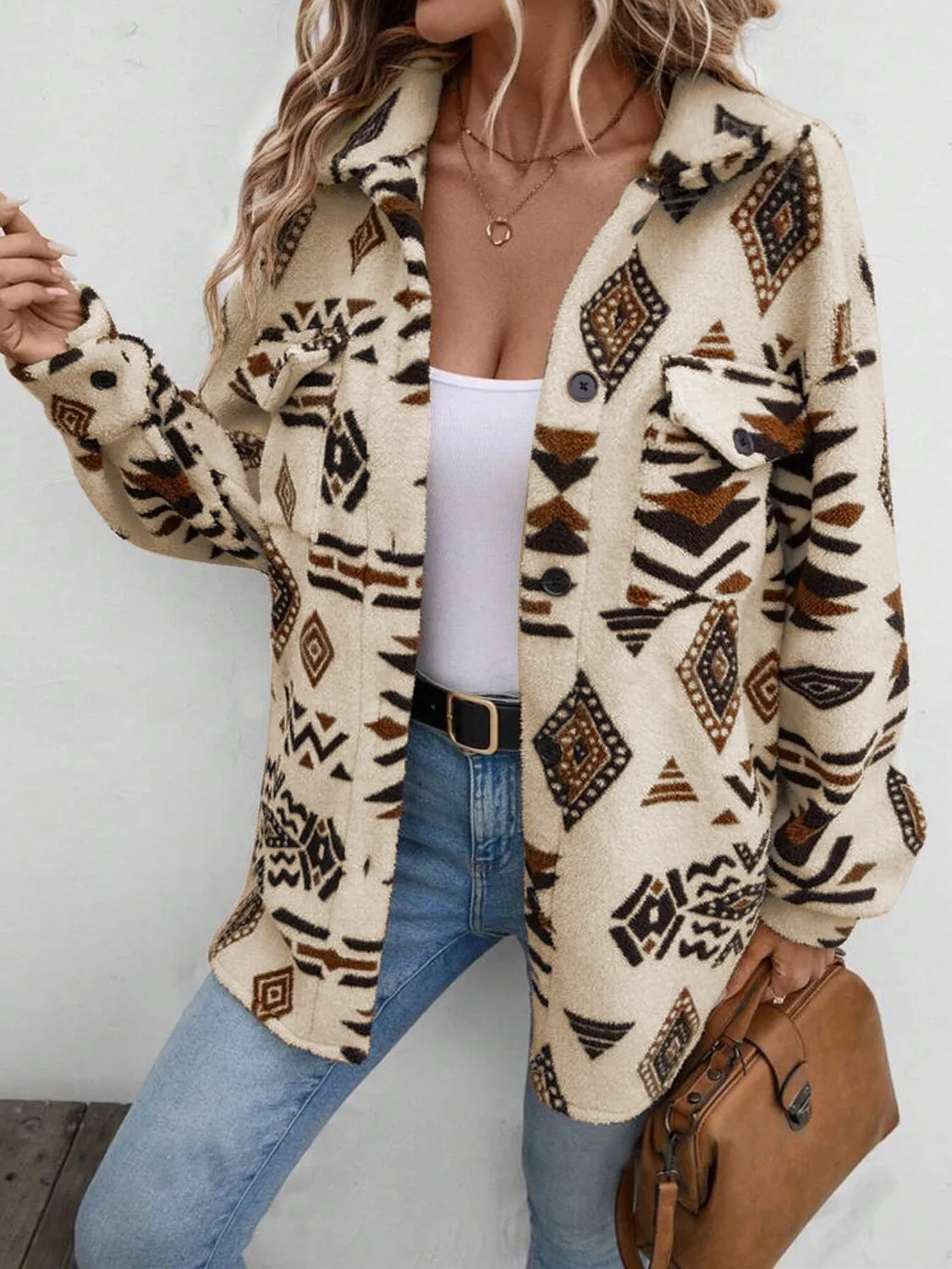Aztec Button Up Dropped Shoulder Jacket