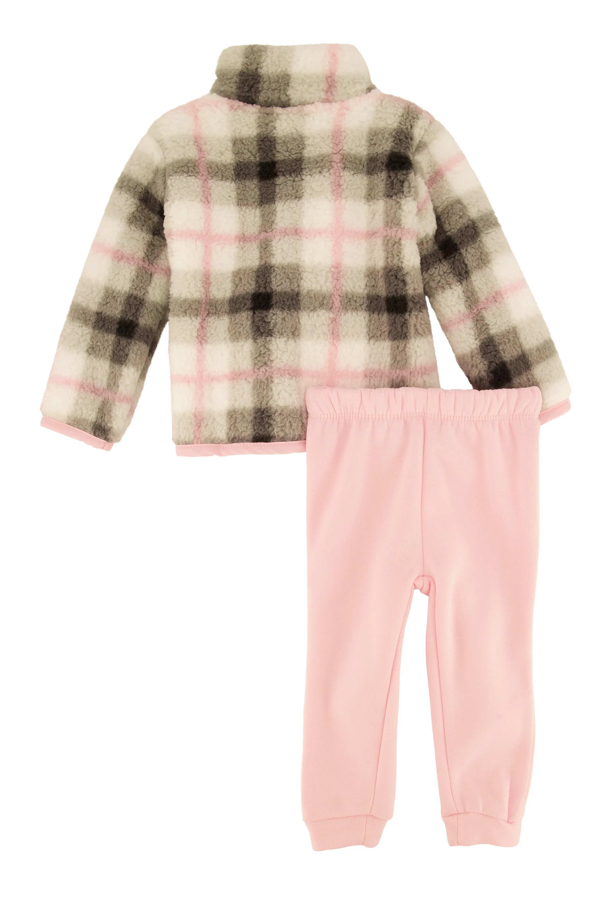 Baby Girls 12-24M Plaid Sherpa Jacket and Joggers