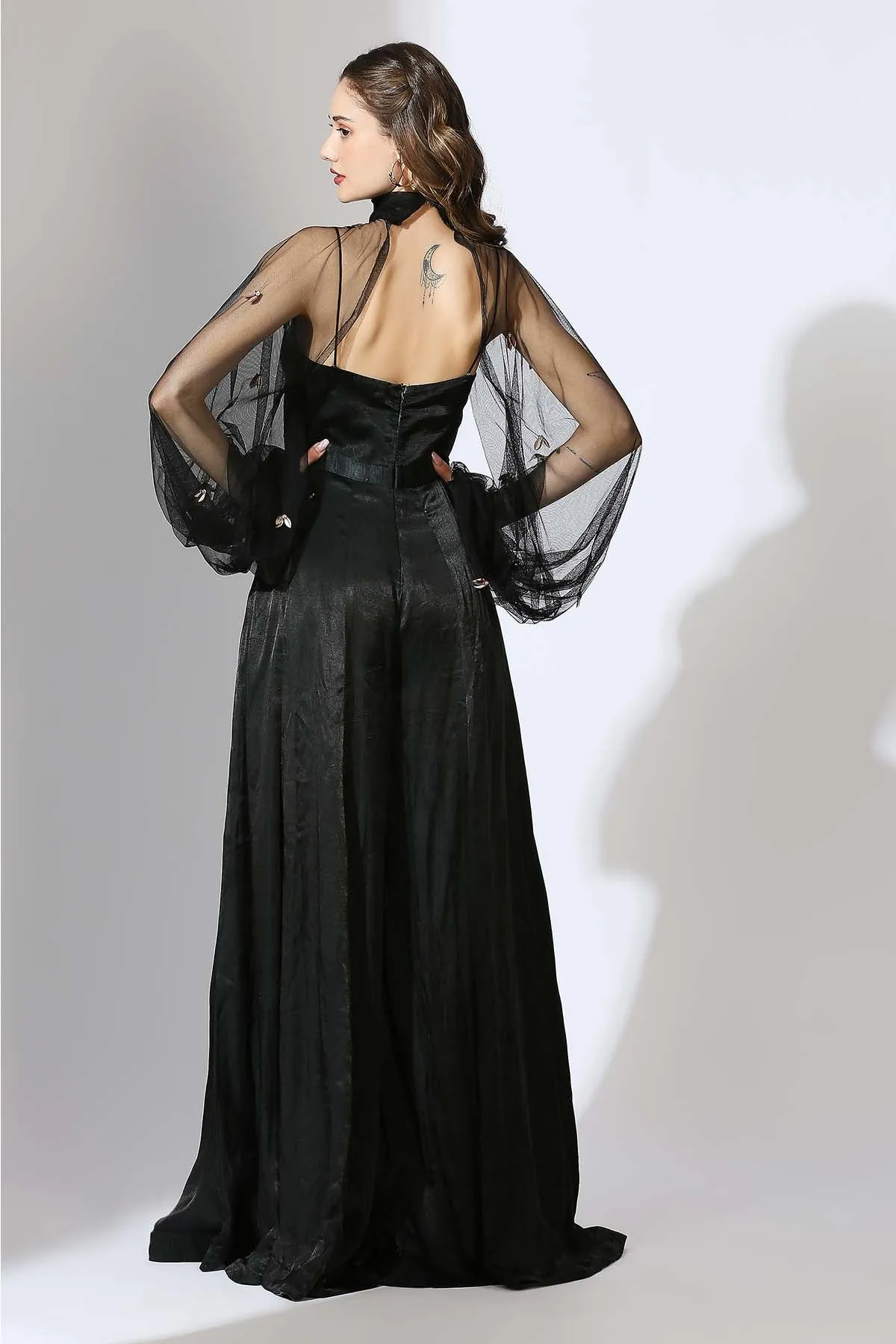 Black Puff Sleeves Jumpsuit