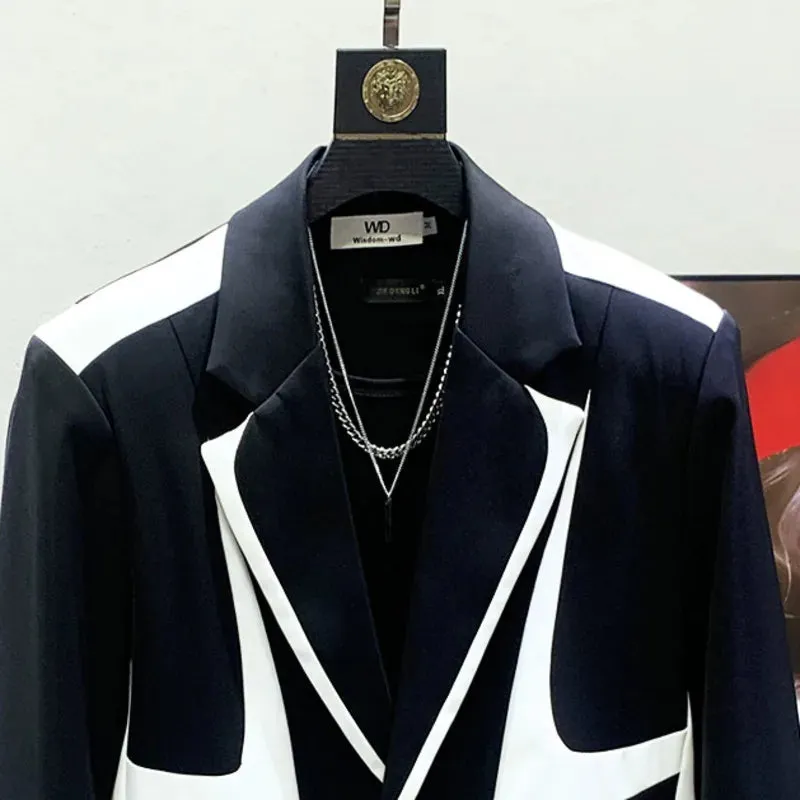 Black White Chic Splicing Design Blazer