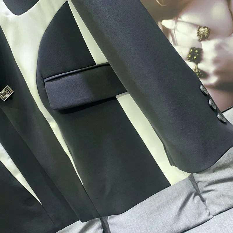 Black White Chic Splicing Design Blazer