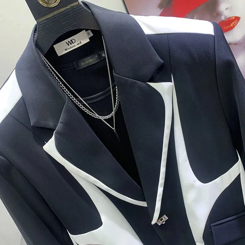 Black White Chic Splicing Design Blazer