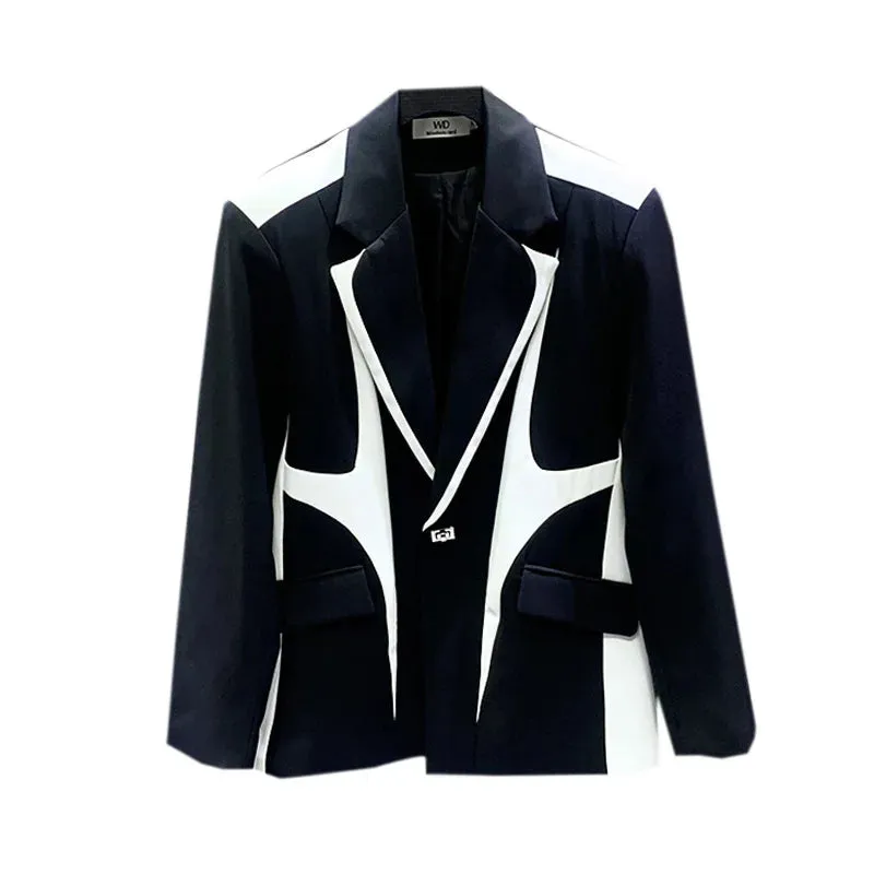 Black White Chic Splicing Design Blazer