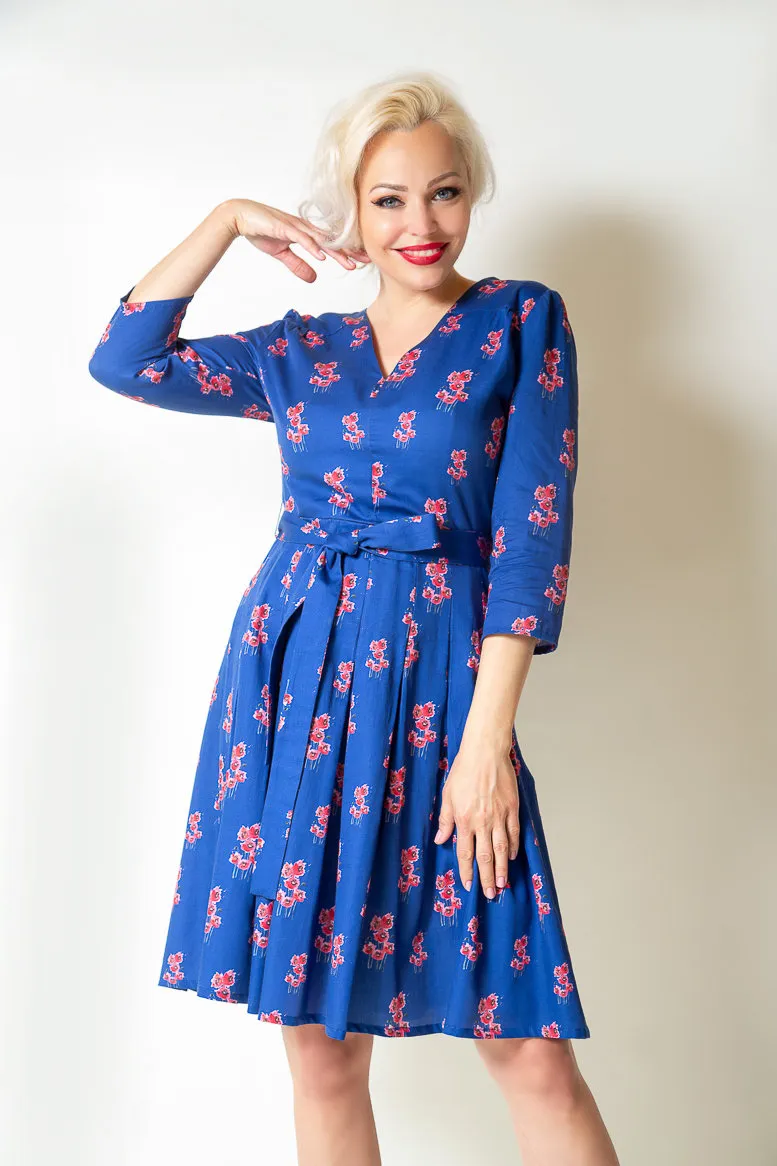 Blue Cotton Printed Dress