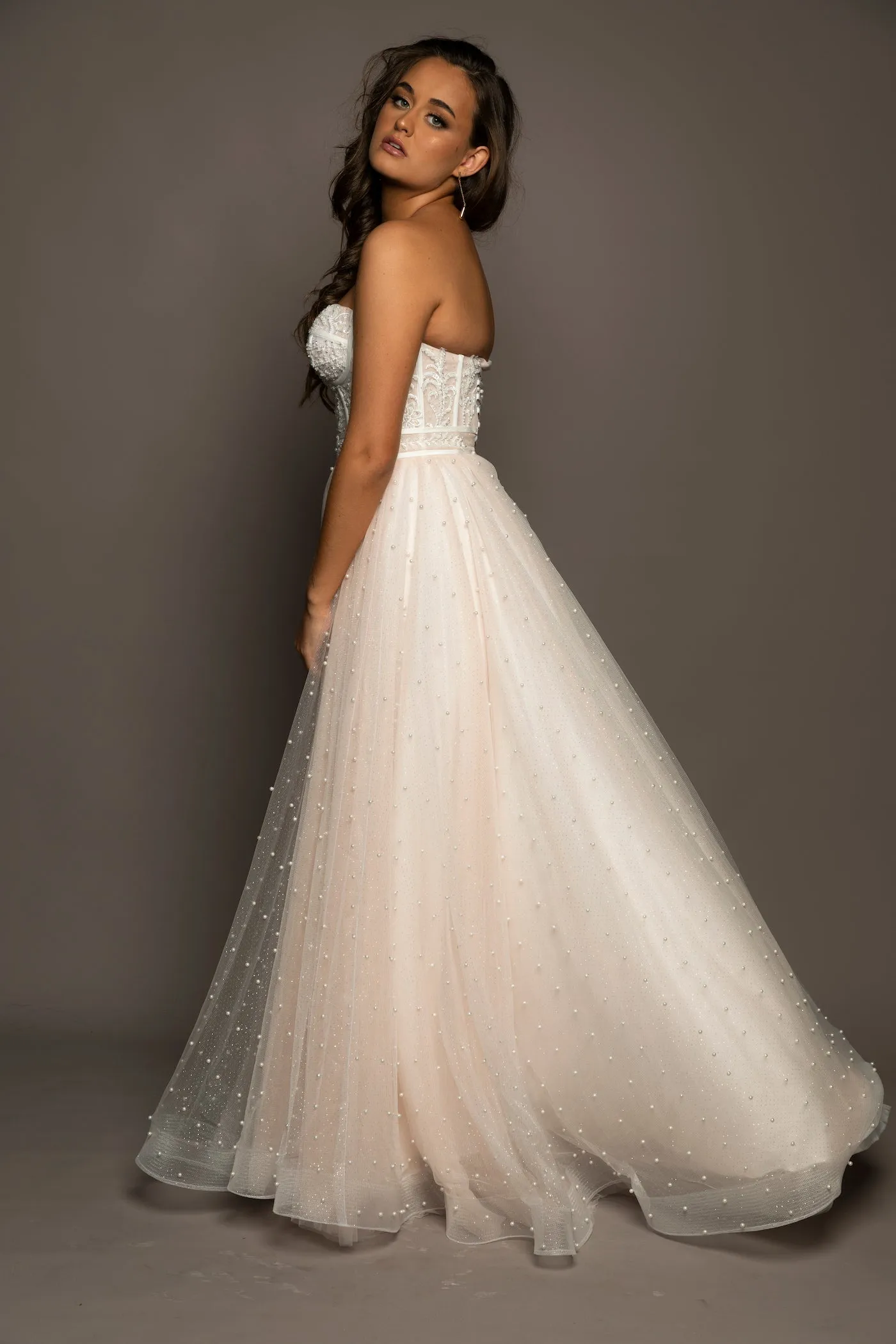Blush tulle bustier corset dress for hire