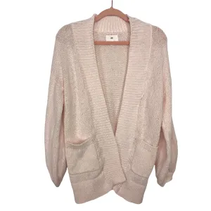 BP Soft Pink Knitted Bubble Sleeve Cardigan With Pockets- Size S