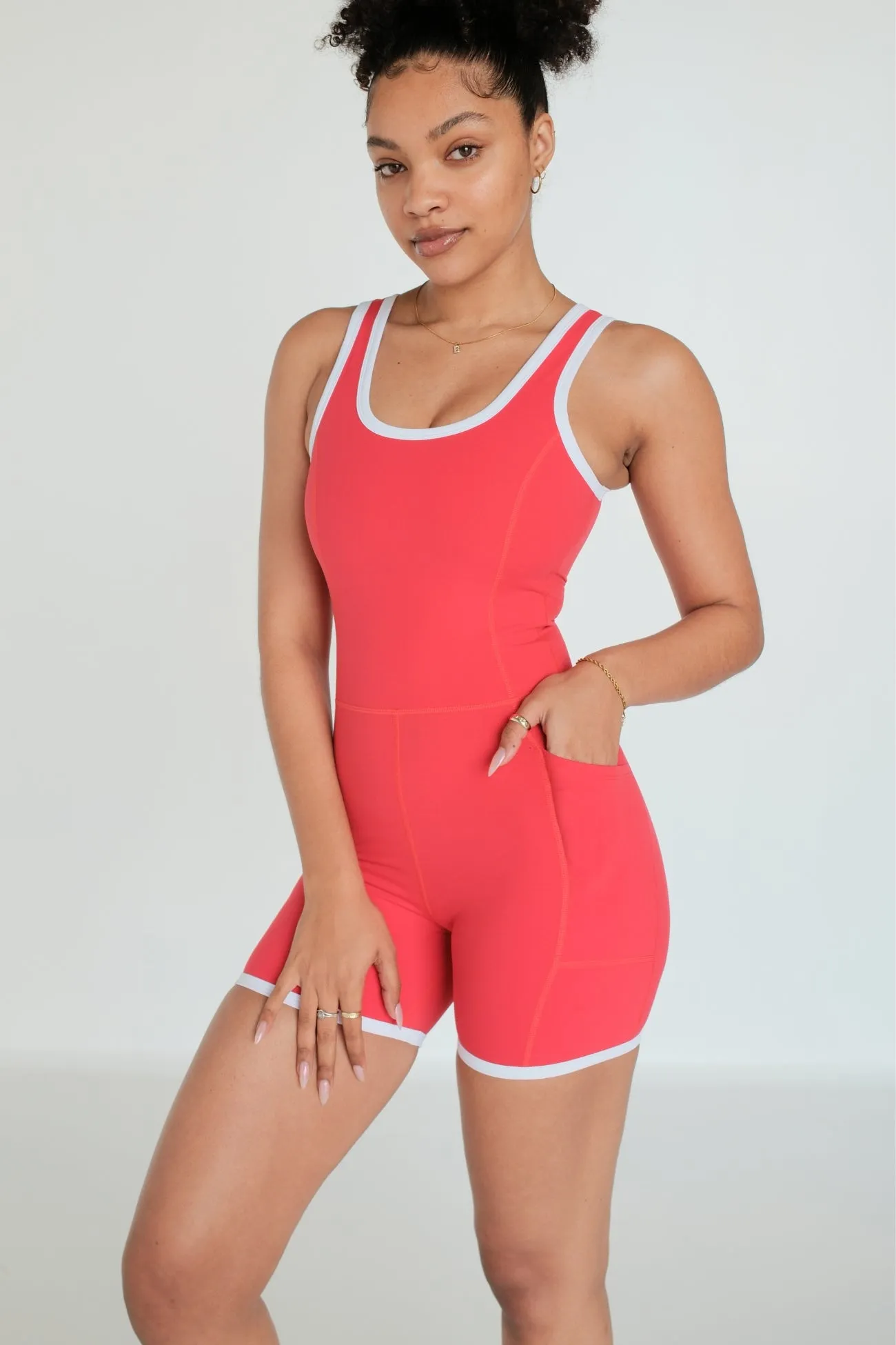 Breathe Pocket Bodysuit - Contrast Red