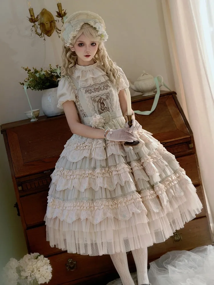 Bunny Layered Skirt Light Green Lolita Dress
