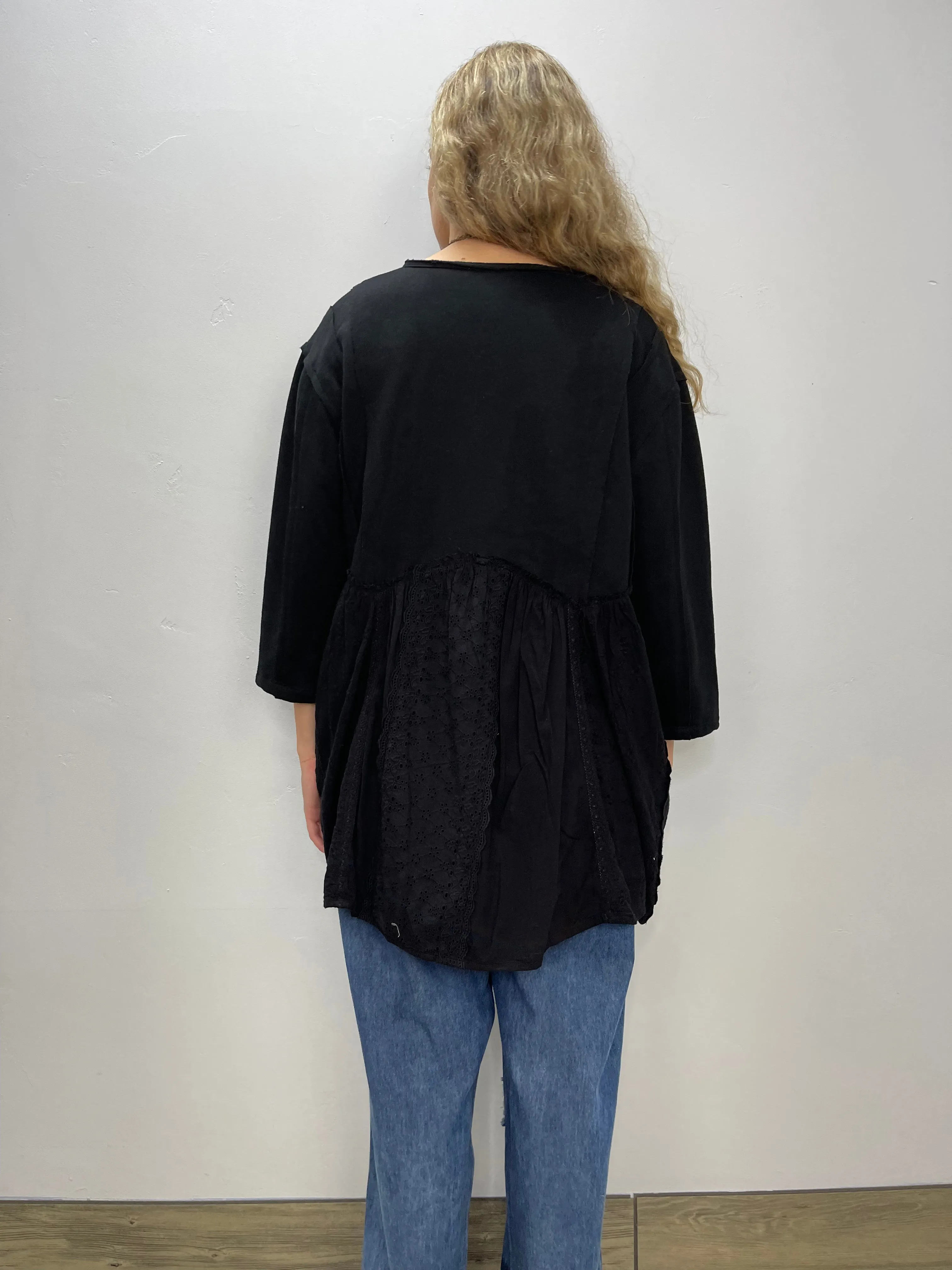 Charcoal Fleece Lace Bracelet Sleeve Tunic