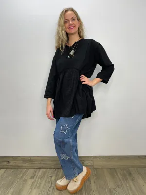 Charcoal Fleece Lace Bracelet Sleeve Tunic