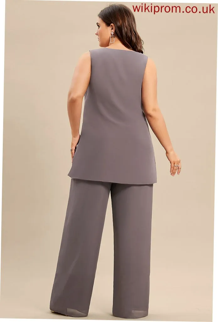 Chiffon of the Scoop Jumpsuit/Pantsuit Neck Bride Dress Floor-Length Halle Mother of the Bride Dresses Mother