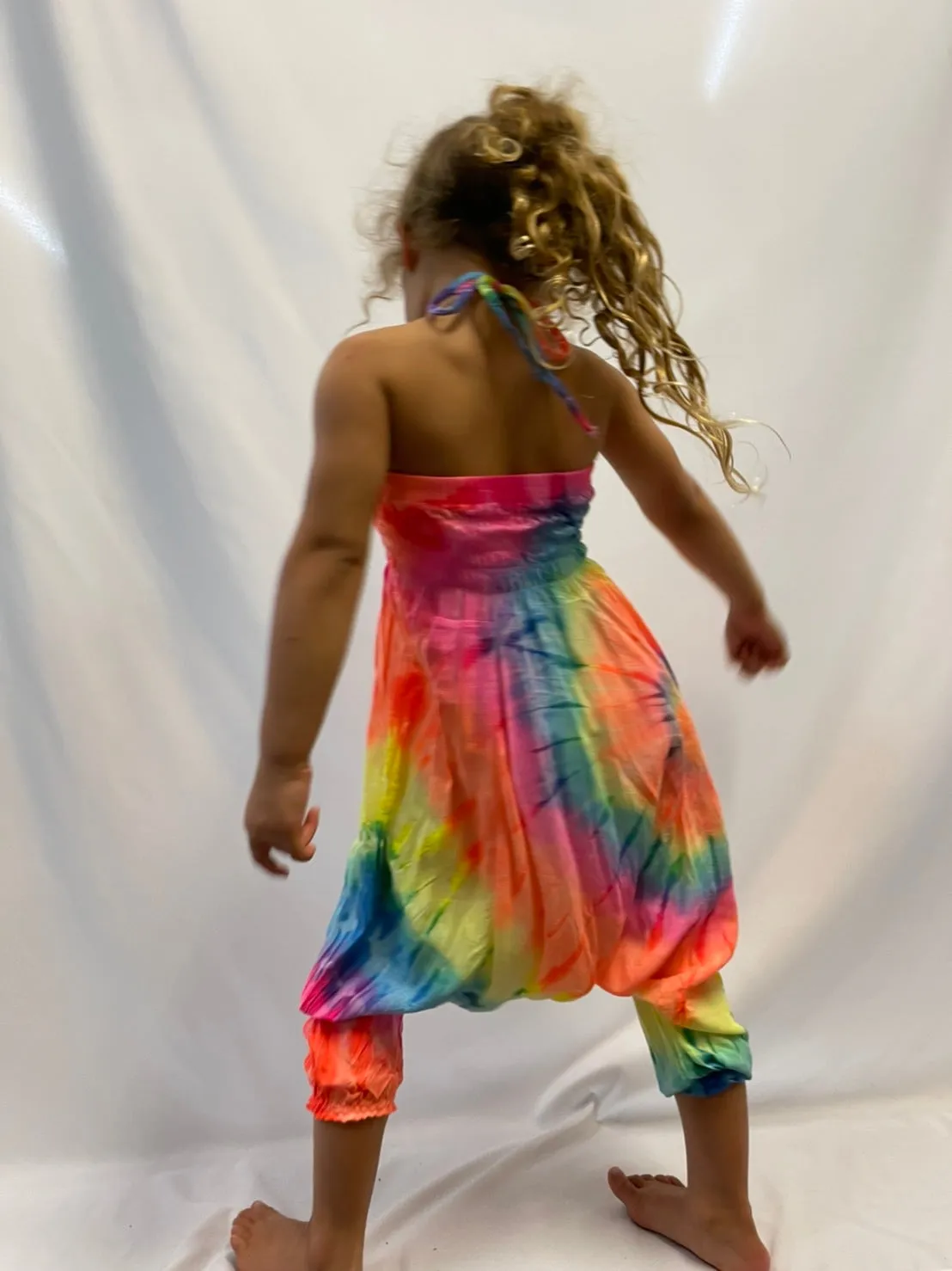 Children's Tie Dye Harem Jumpsuit - Neon Rainbow