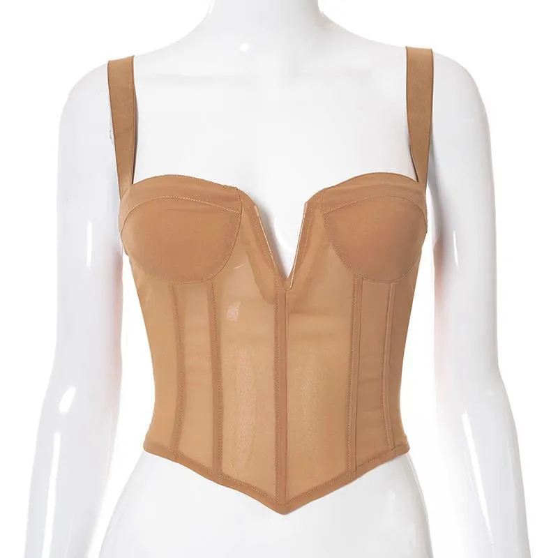 Crop top corsetto scollatura V donna