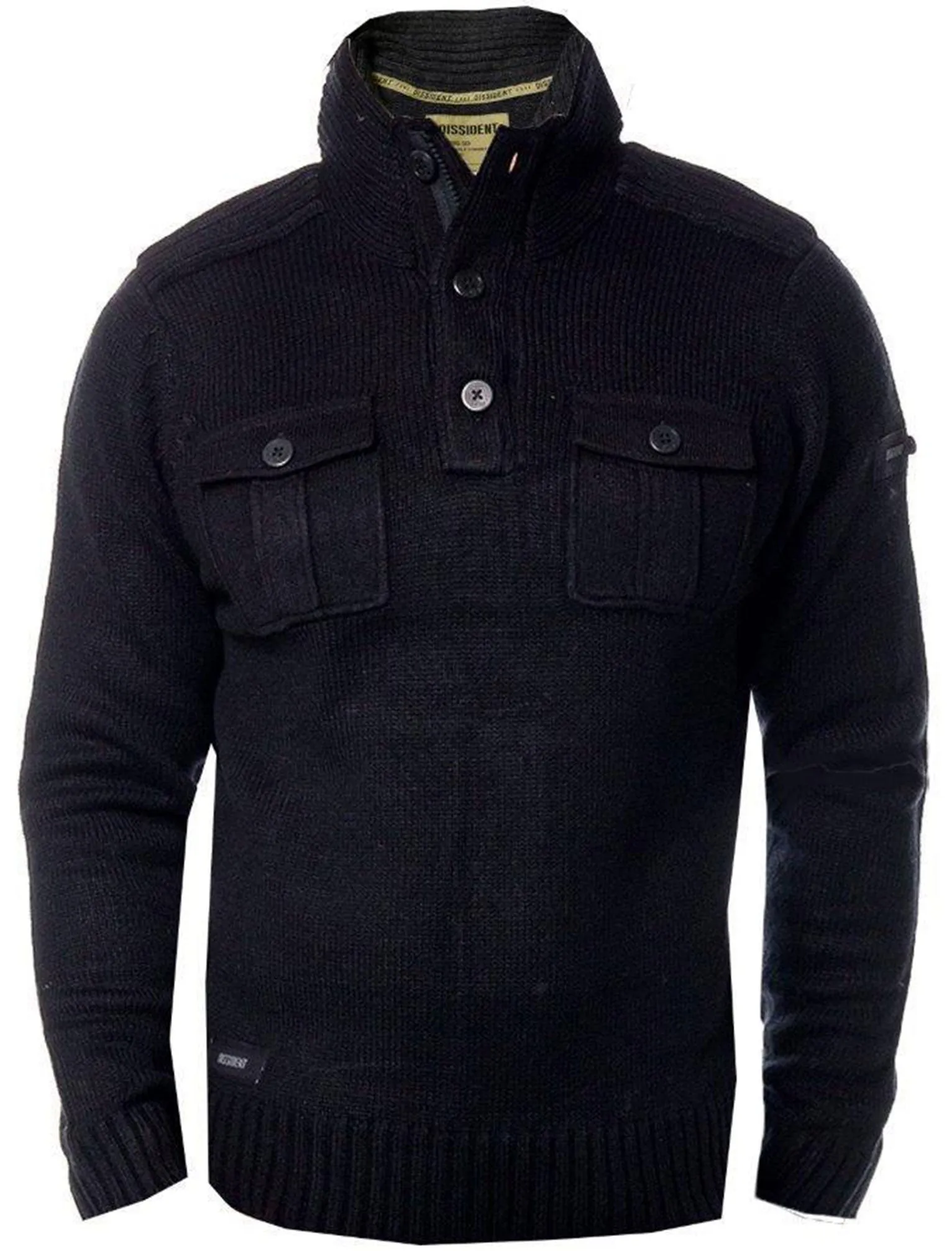 Dissident Navan Wool Blend Button Up Jumper in Black