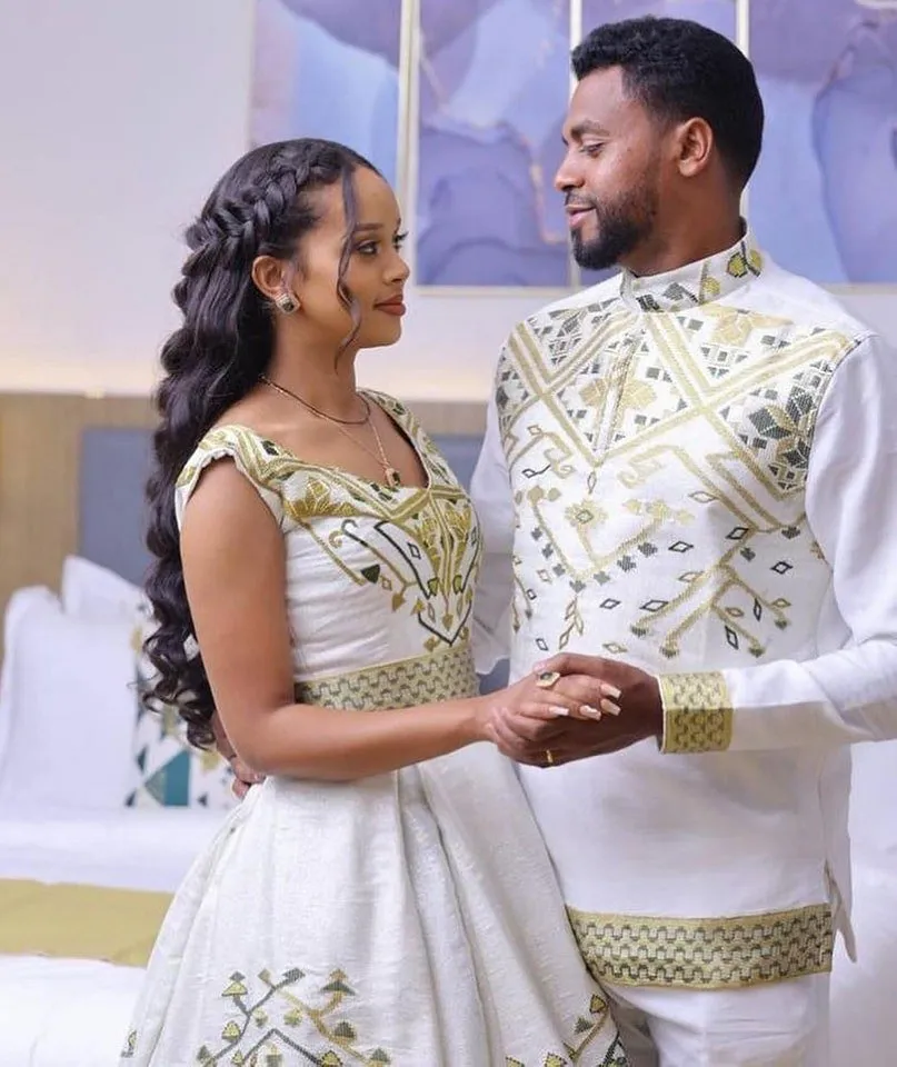 Eternal Radiance: Graceful in Habesha Couples Wedding Attire