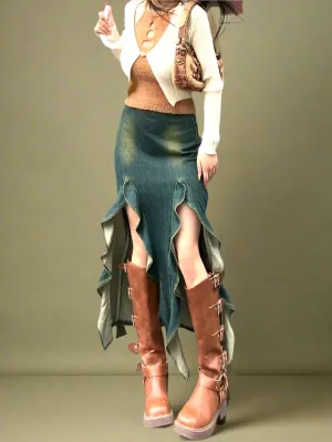 Fairy grunge Layered Cut-Out Maxi Skirt