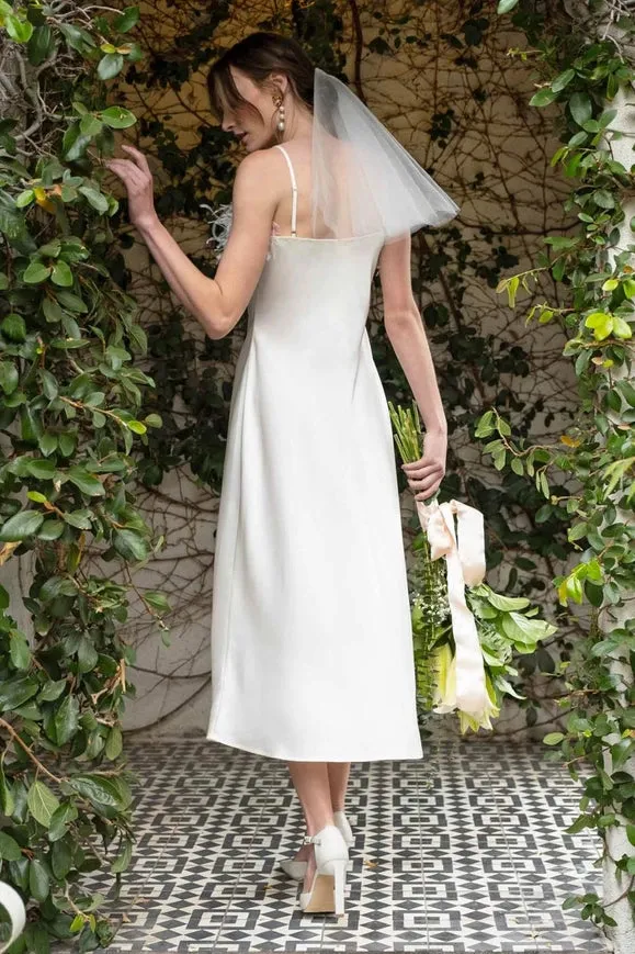 Faux Feather Trim Slip Midi Dress IVORY