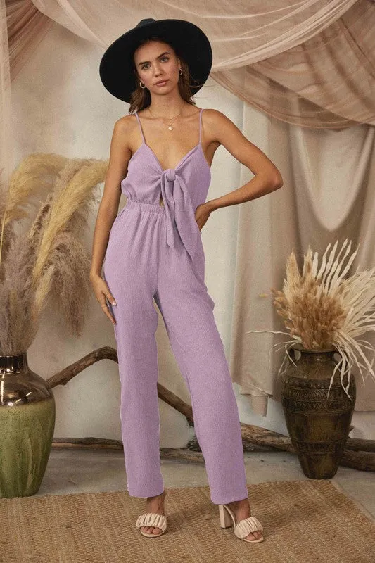 *FRONT TIE JUMPSUIT SEAFOAM