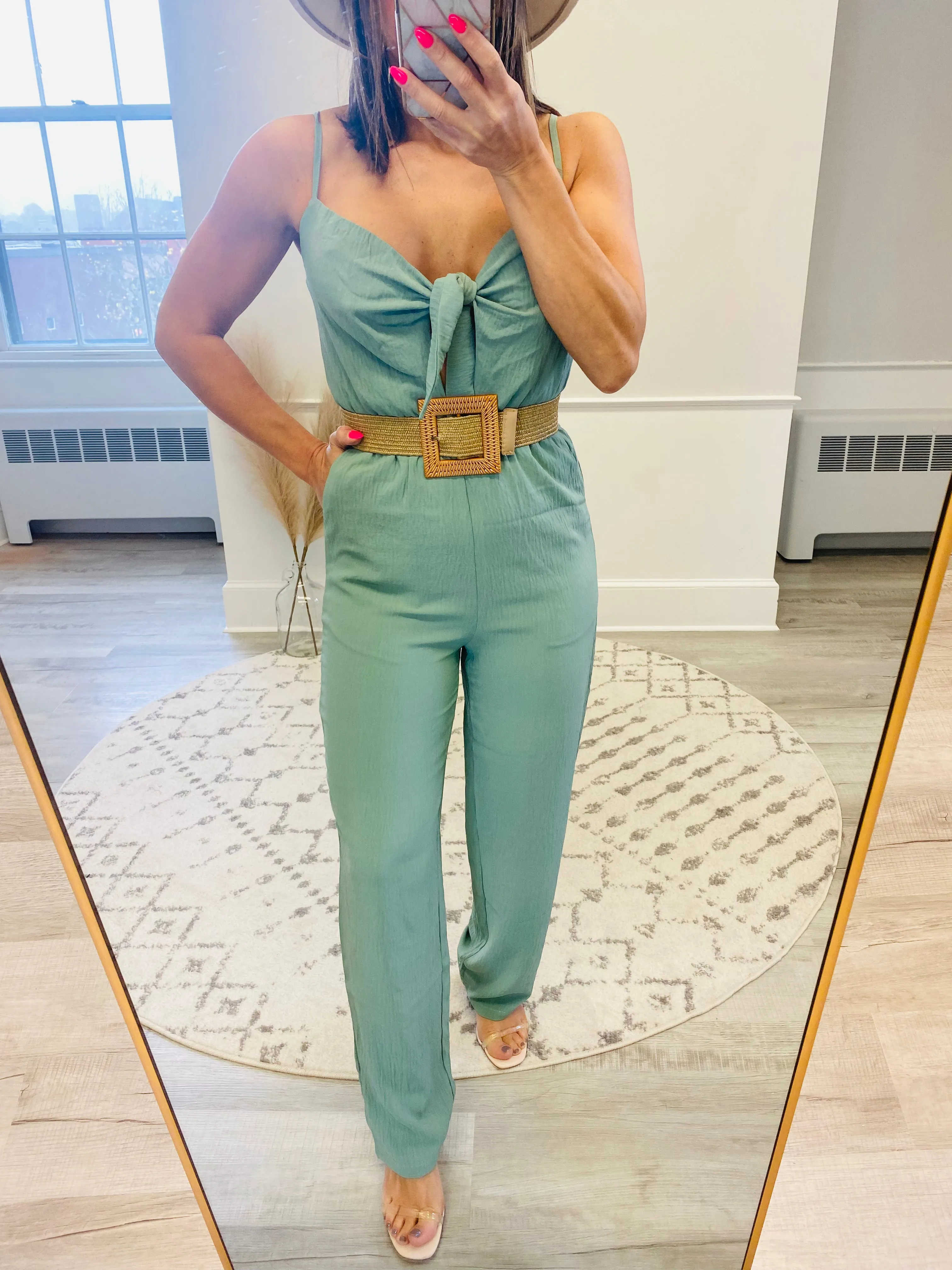 *FRONT TIE JUMPSUIT SEAFOAM