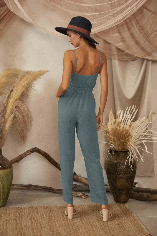 *FRONT TIE JUMPSUIT SEAFOAM