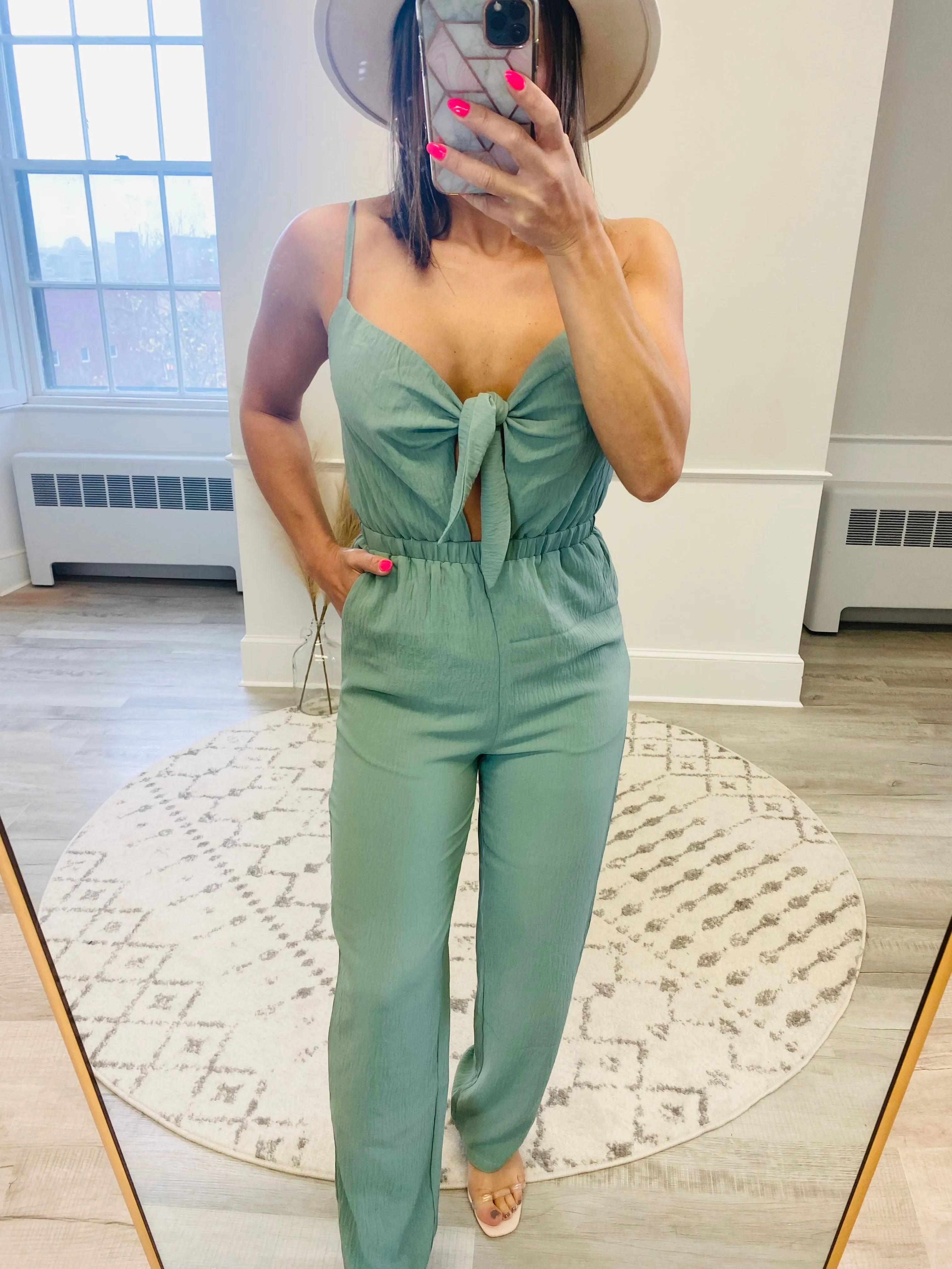 *FRONT TIE JUMPSUIT SEAFOAM