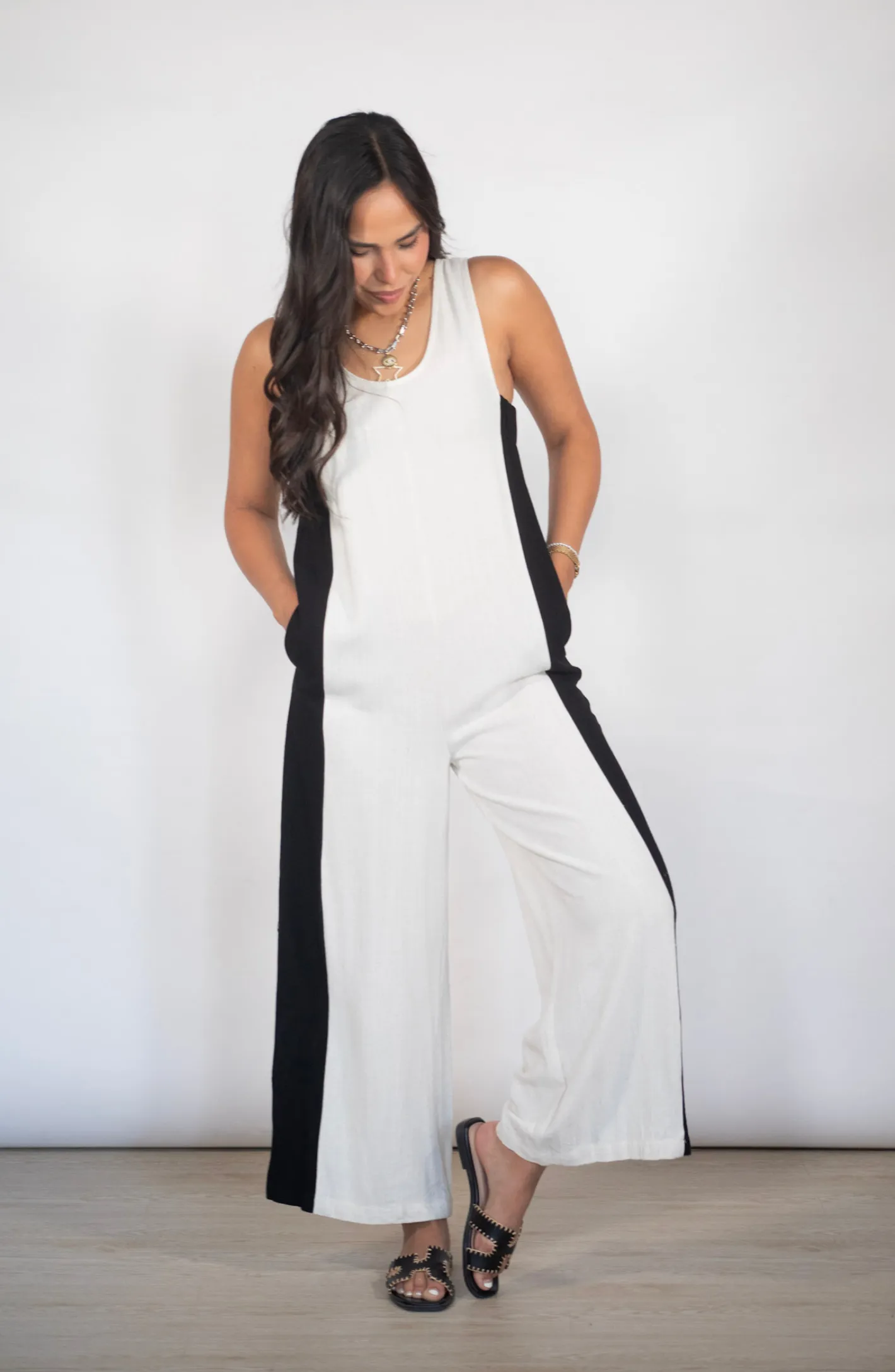 Give It Meaning Cream And Black Jumpsuit