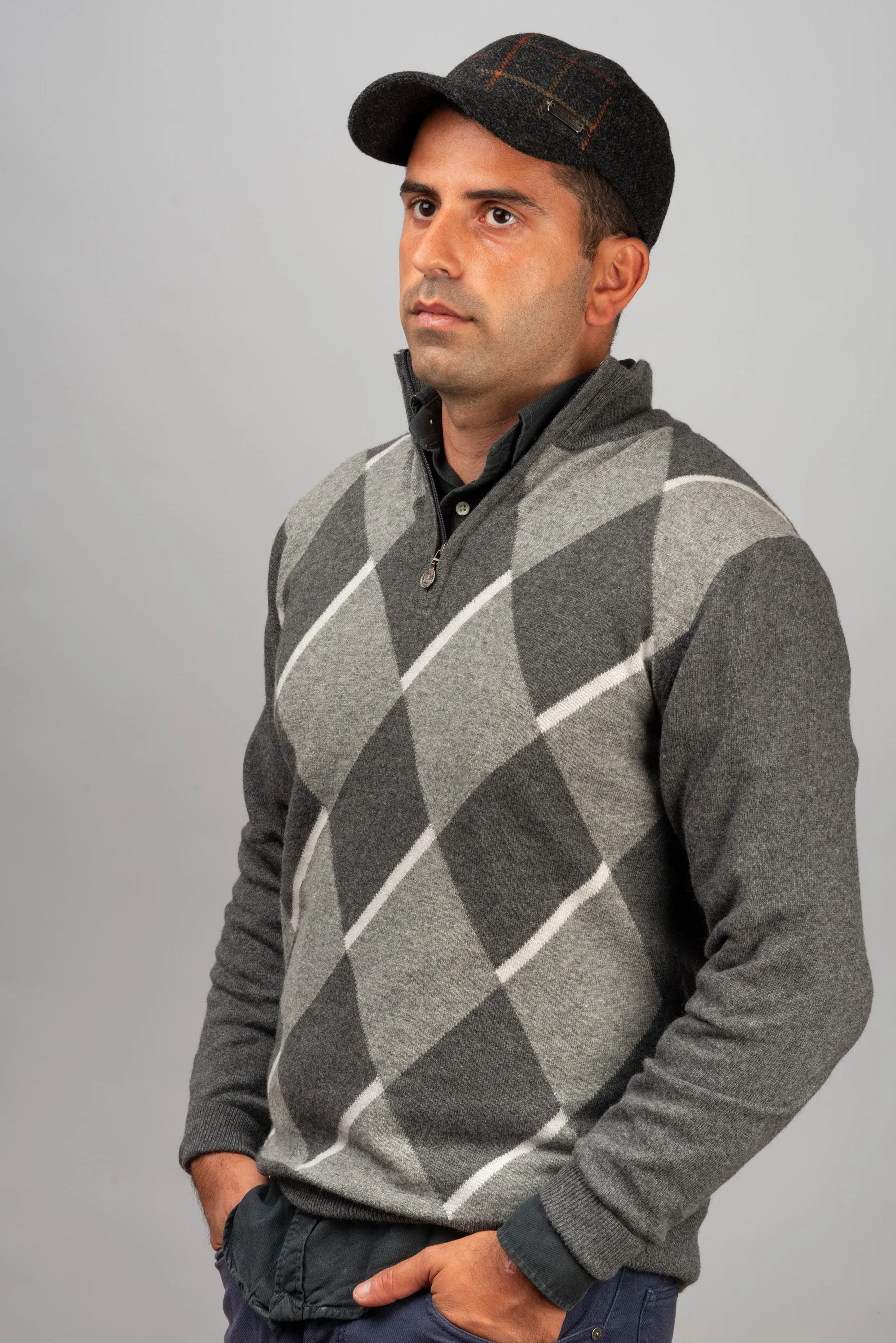 Grey Diamond  Zip-Neck Sweater