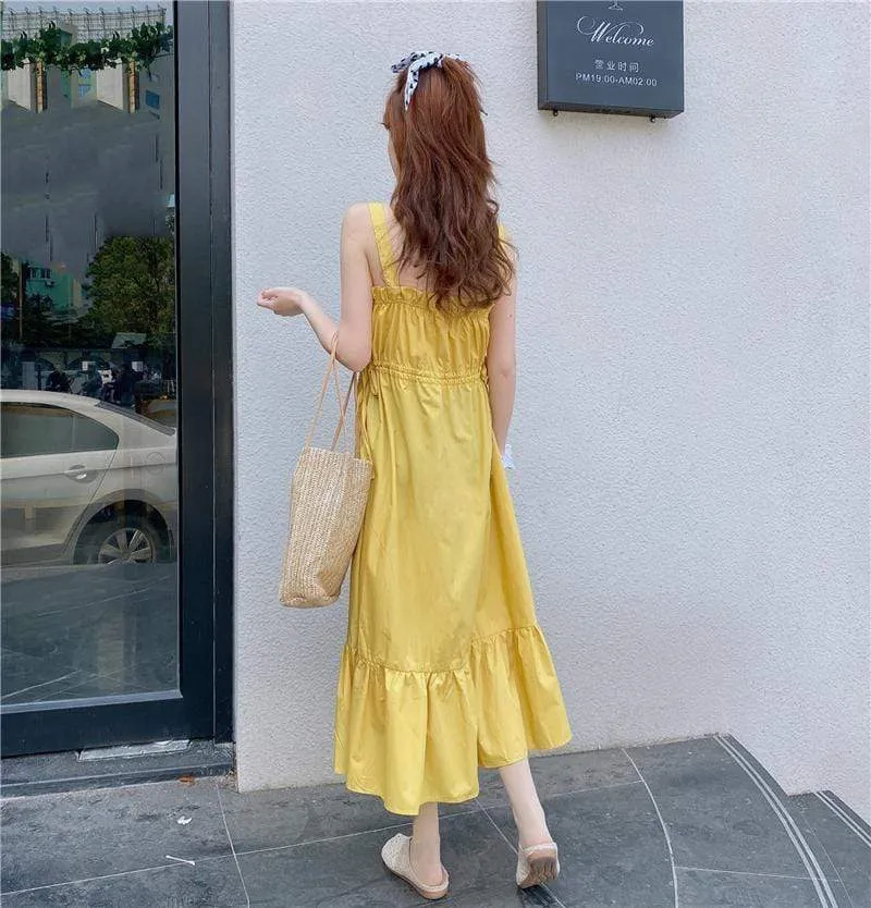 Harajuku Drawstring Falbala Slip Dress