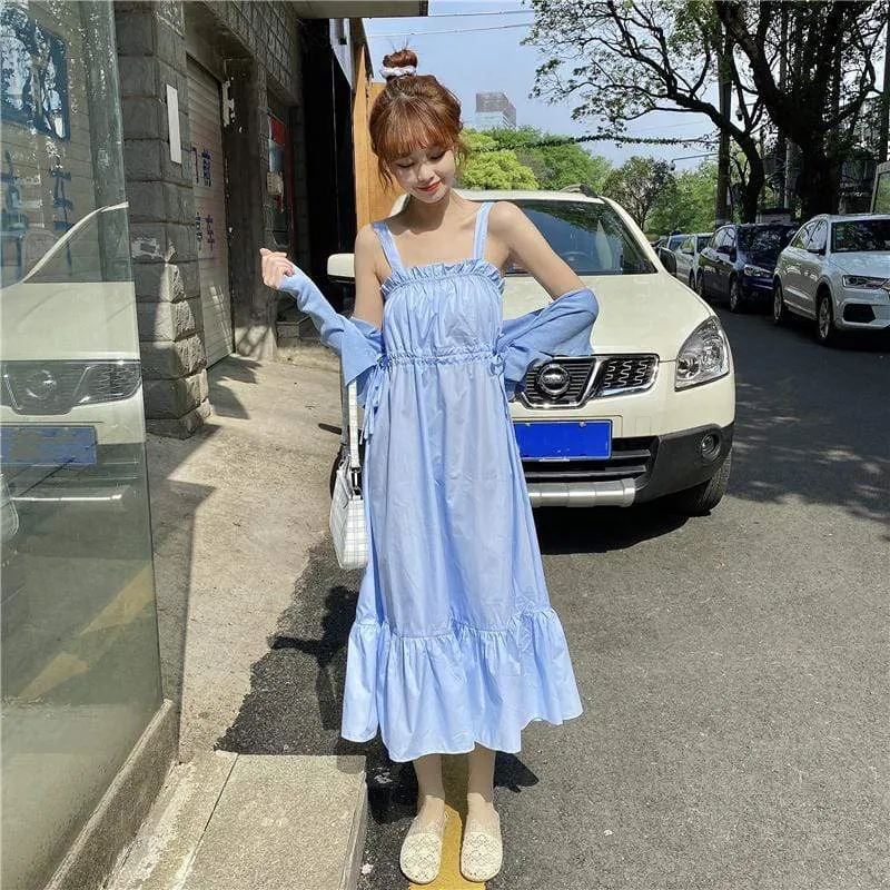 Harajuku Drawstring Falbala Slip Dress