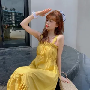 Harajuku Drawstring Falbala Slip Dress