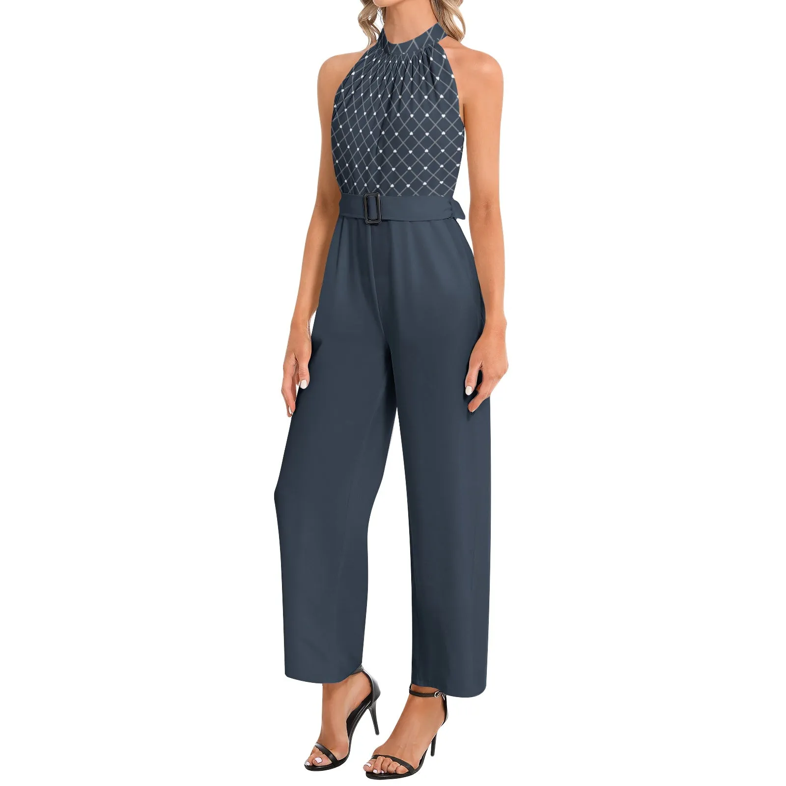 Hearts Halter Neck Buckle Belted Jumpsuit