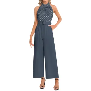 Hearts Halter Neck Buckle Belted Jumpsuit