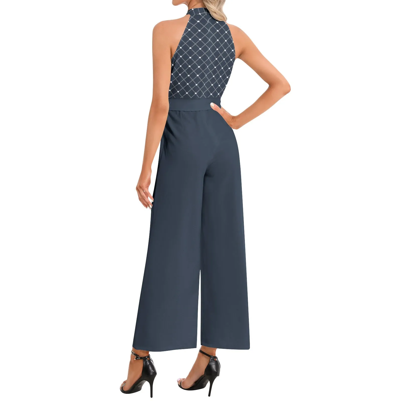 Hearts Halter Neck Buckle Belted Jumpsuit