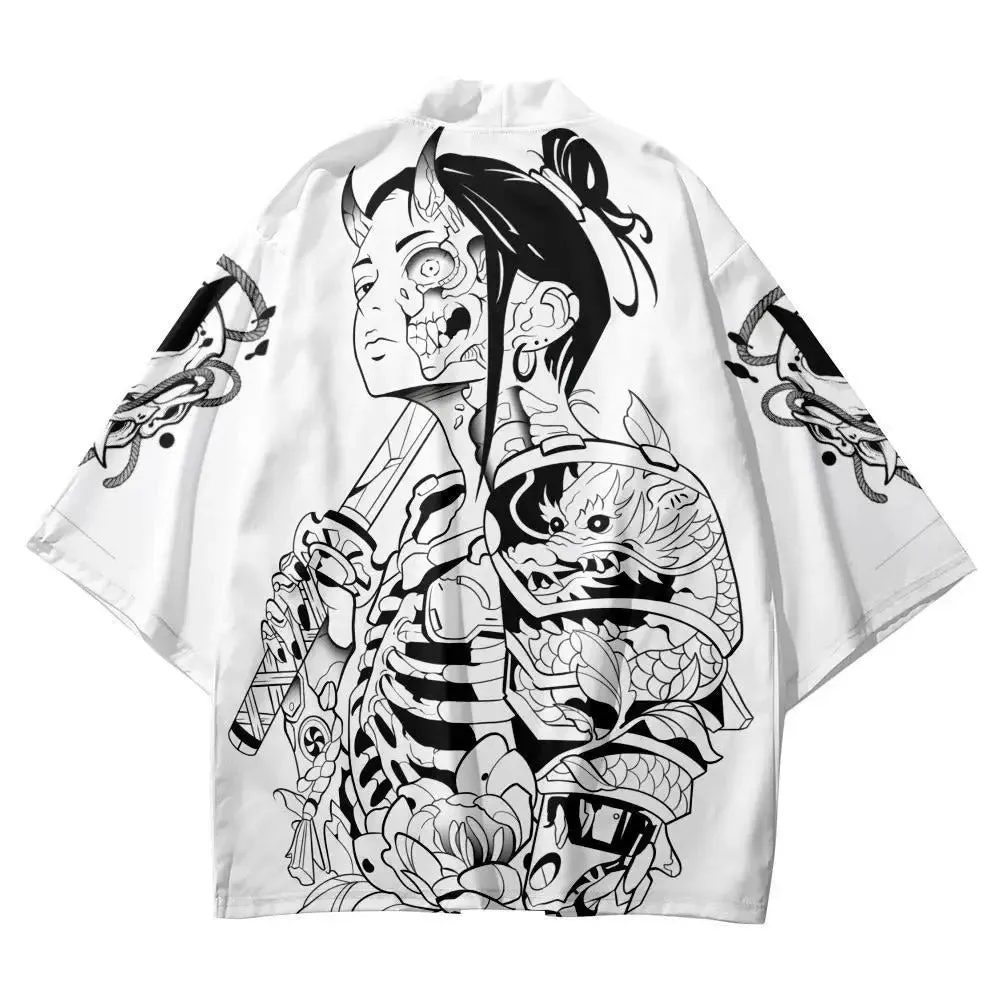 Japanese Samurai Print Kimono Cardigan