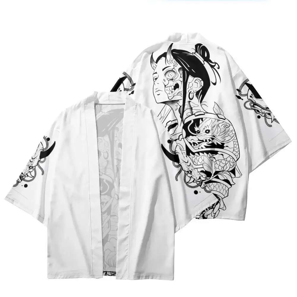 Japanese Samurai Print Kimono Cardigan