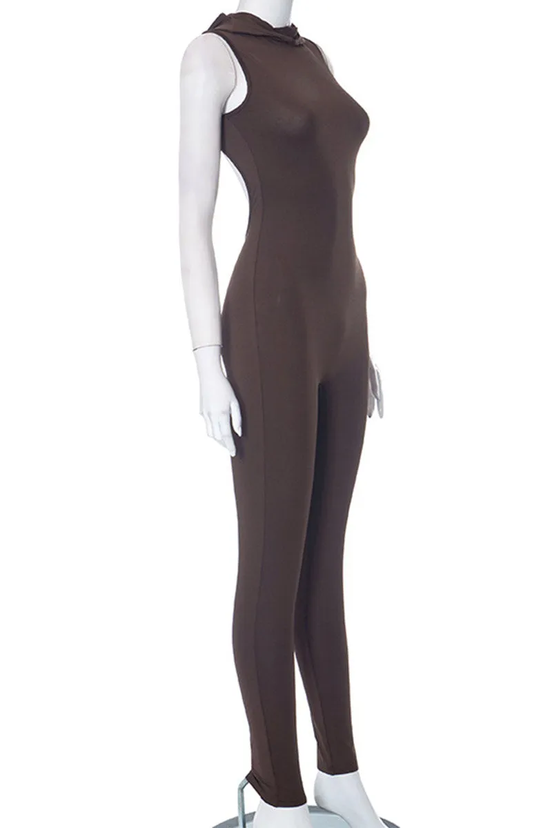 JH720 Hooded Backless Jumpsuit
