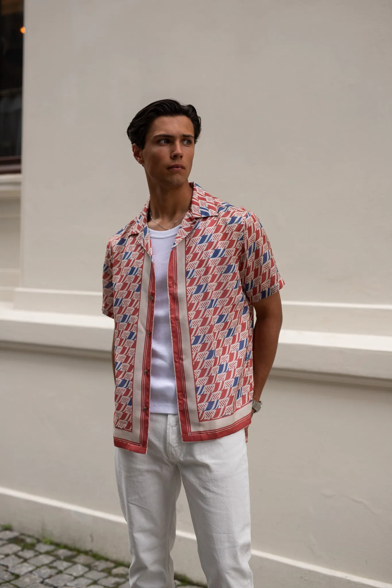 J.LINDEBERG Elio Tencel Moto Print Shirt