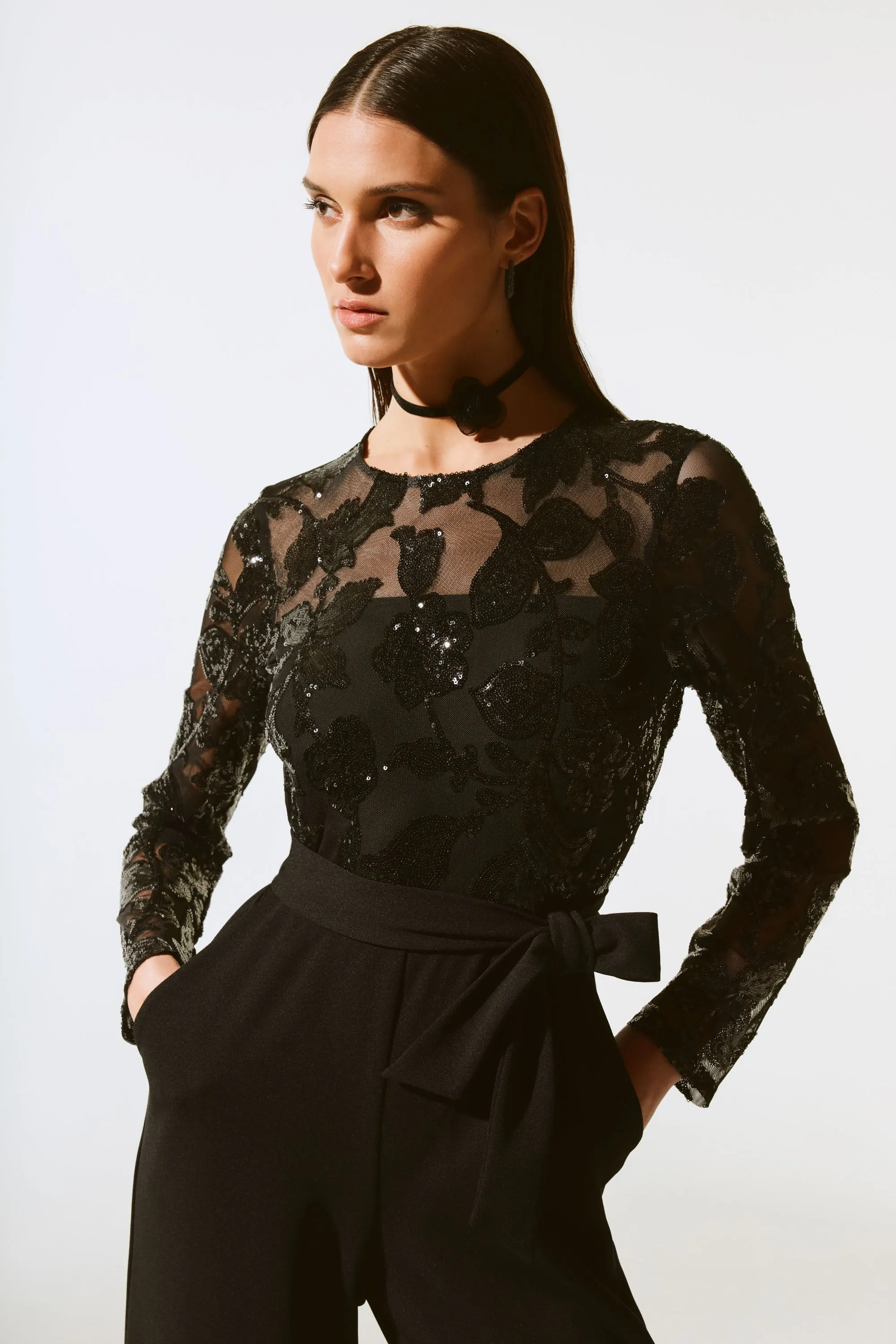Joseph Ribkoff Jumpsuit in Black Sequins